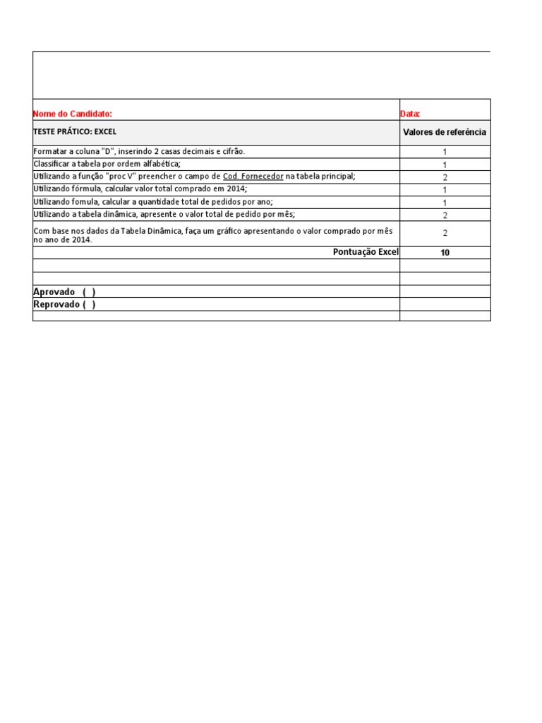 Teste Prático Excel Intermediário Pdf