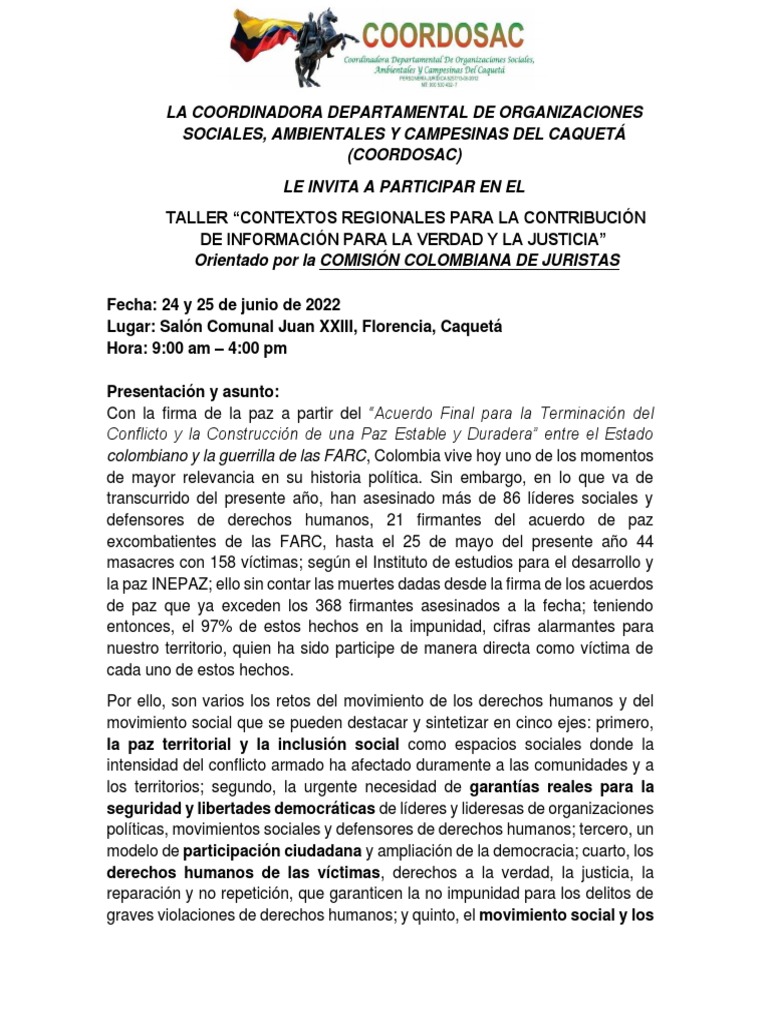 La Coordinadora Departamental de Organizaciones Sociales, Ambientales Y ...