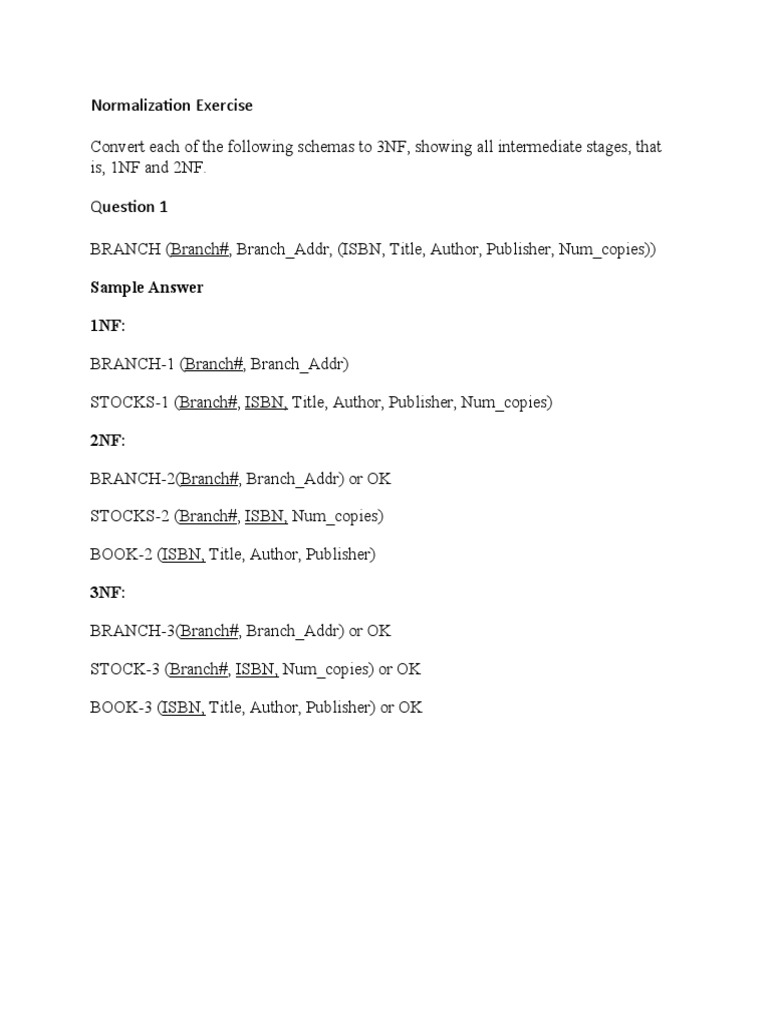 Normalization Exercise | PDF