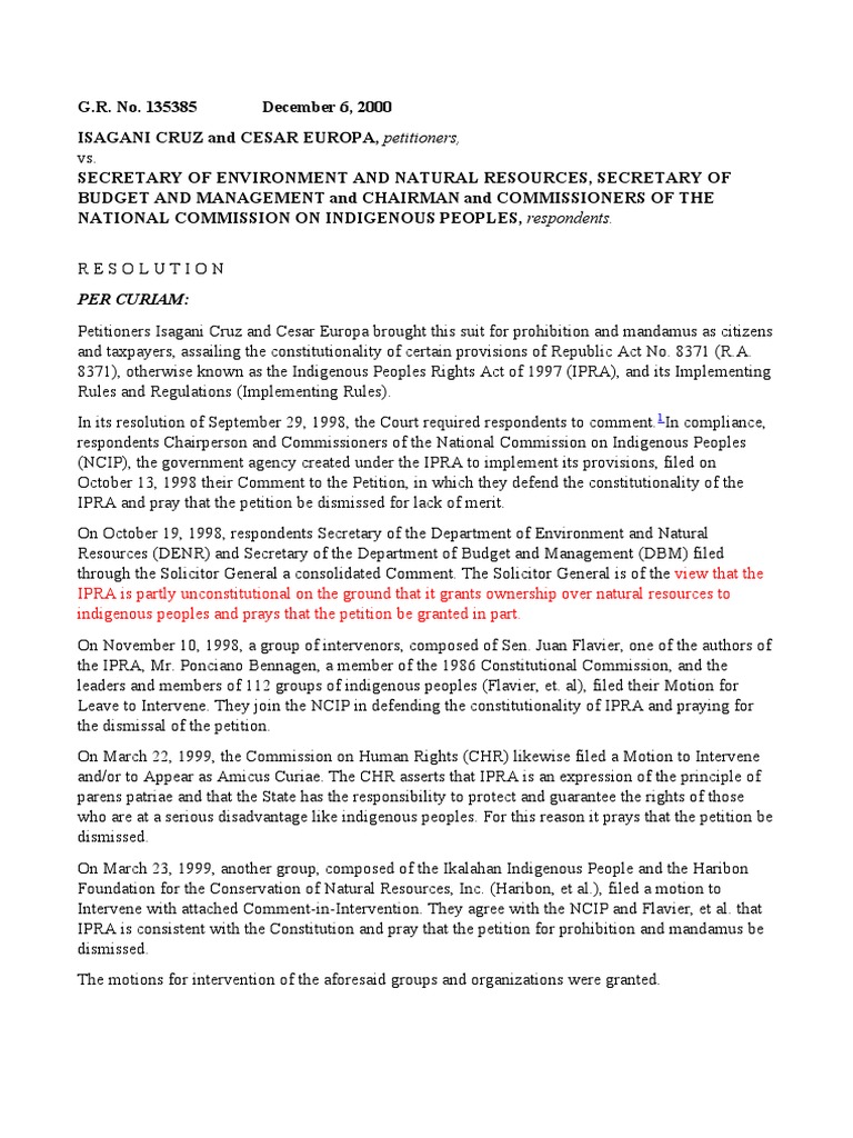 Cruz v denr g r no 135385 december 6 2000 pdf justice crime