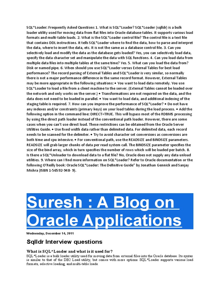 A Comprehensive Guide to SQL*Loader Frequently Asked Questions and