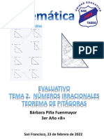 BPF... MATEMÁTICA. Evaluativo Tema 2 Nros Irracionales. 23 Febrero 2022