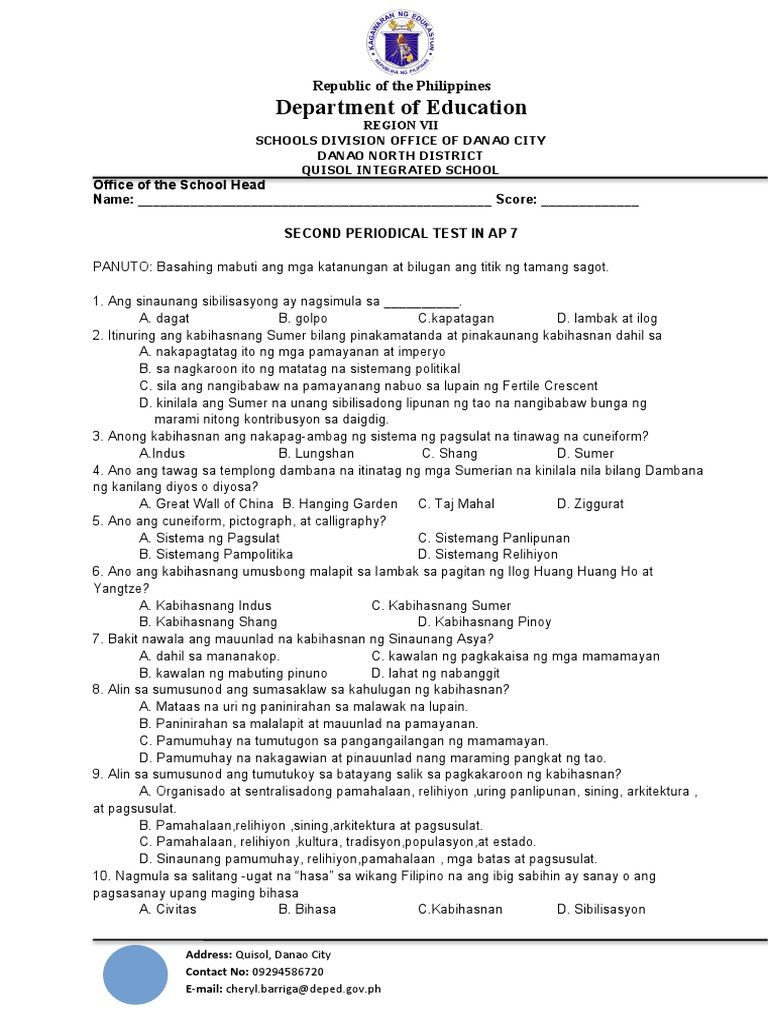 Periodical Test in AP 7 | PDF