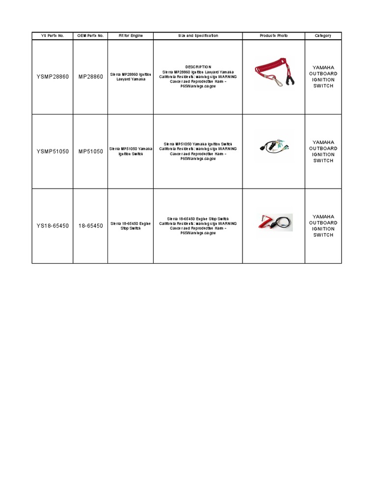 Yamaha Outboard Ignition Switch PDF