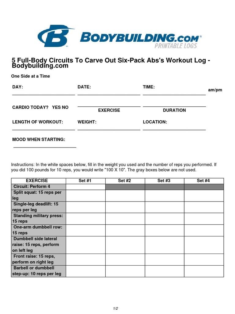 Six-Pack Abs Workout Log | PDF | Cooking, Food & Wine