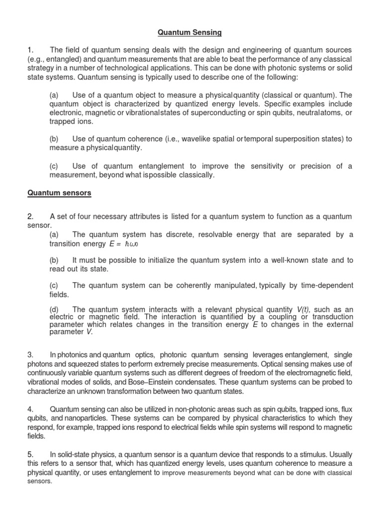 Quantum Sensing Pdf Quantum Mechanics Spin Physics