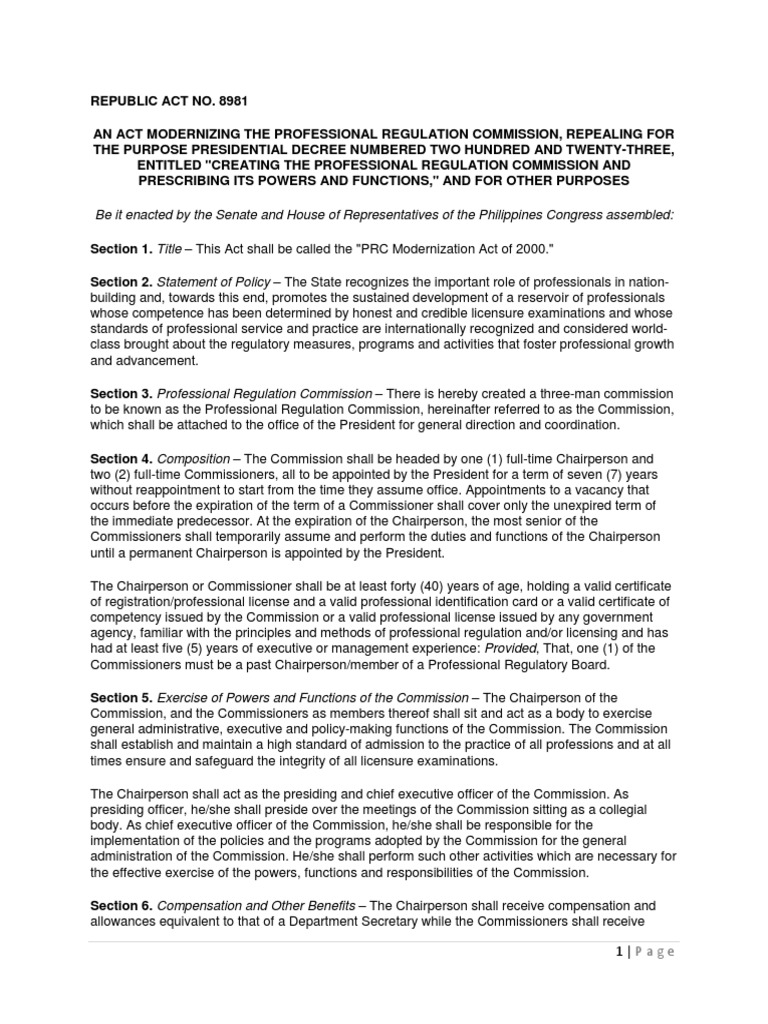 RA No. 8981 PRC Modernization Act of 2000 | PDF | Licensure | Test ...