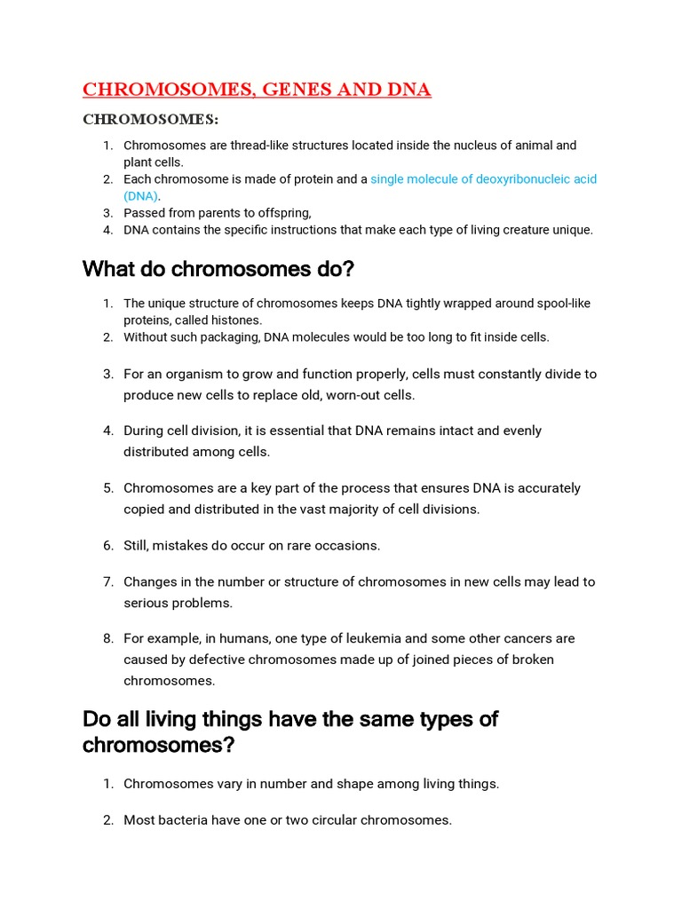 Chromosomes, Genes, and DNA Explained | PDF | Dna | Gene