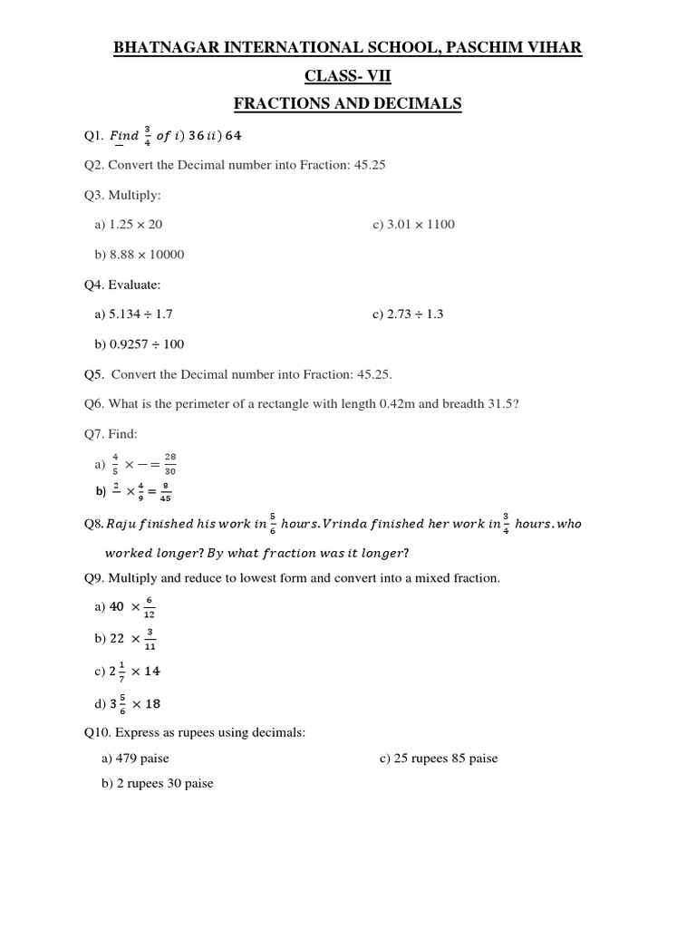 Fractions and Decimals | PDF