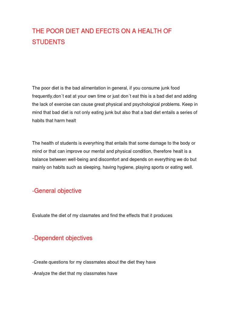 Impact of Poor Diet on Student Health | PDF | Diet (Nutrition) | Diet ...