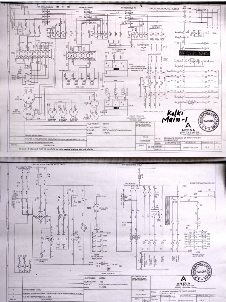 11kv Areva HWX VCB Wiring Diagram Drawing PDF