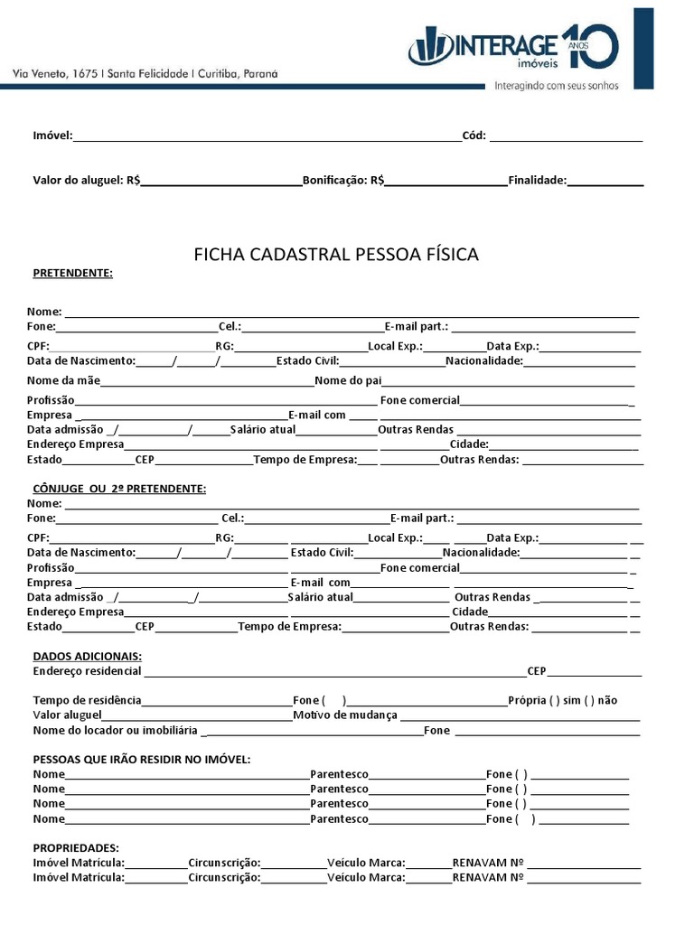 Ficha de Cadastro Pessoa Fisica PDF