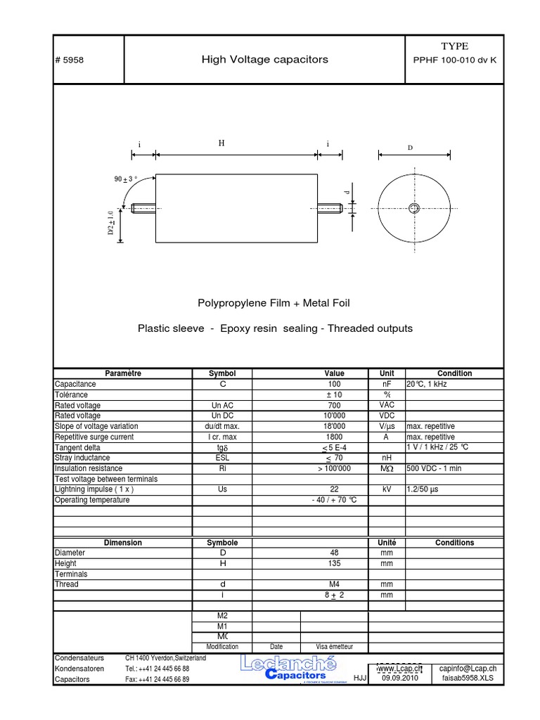 High Voltage Capacitor Specifications | PDF | Capacitor | Electronics