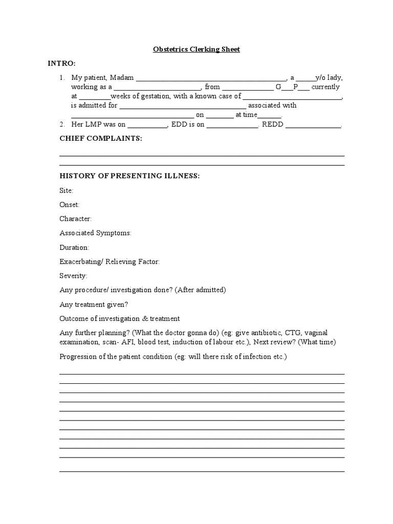 Obstetrics Patient Clerking Sheet | PDF | Pregnancy | Miscarriage