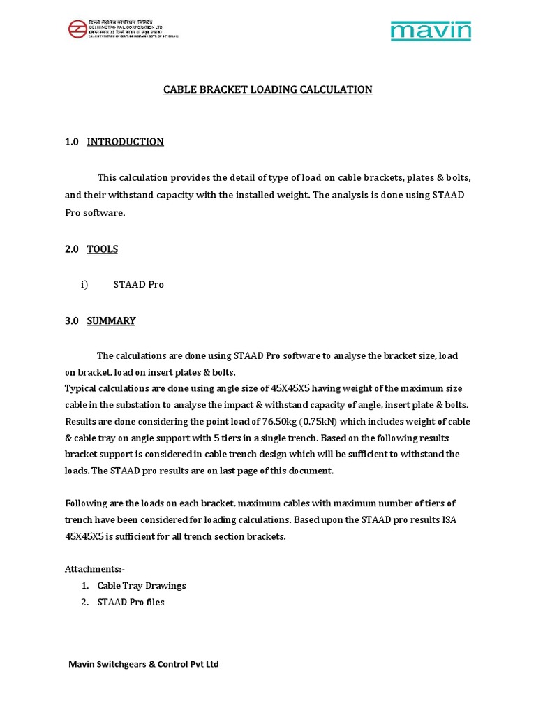 Cable Bracket Load Calculation Report | PDF | Civil Engineering ...
