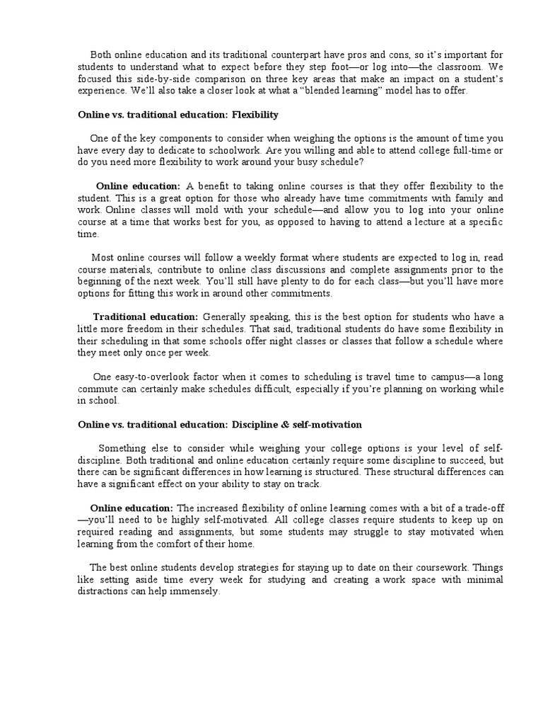 Traditional Education Vs Online Education | PDF | Distance Education