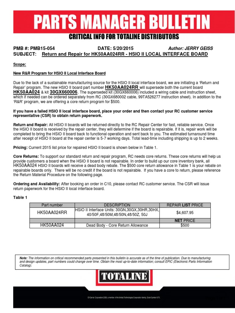 PMB15-054 HSIO II Board Ret - Repair | PDF | Service Industries | Computing