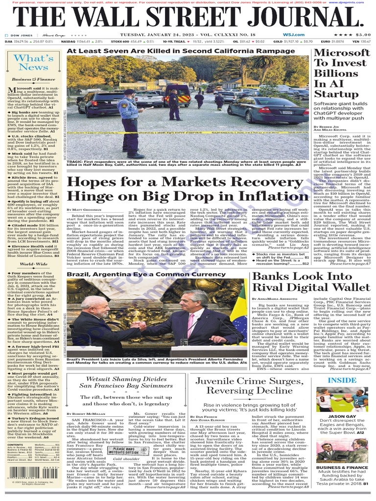 Wallstreetjournal 20230124 TheWallStreetJournal | PDF | Inflation |  Financial Crisis Of 2007–2008