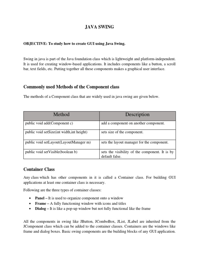1-Java Swing | PDF | Software Development | Computing