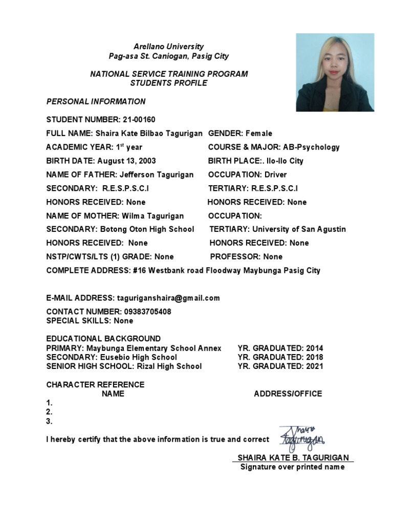 NSTP Student Profile: Shaira Tagurigan | PDF
