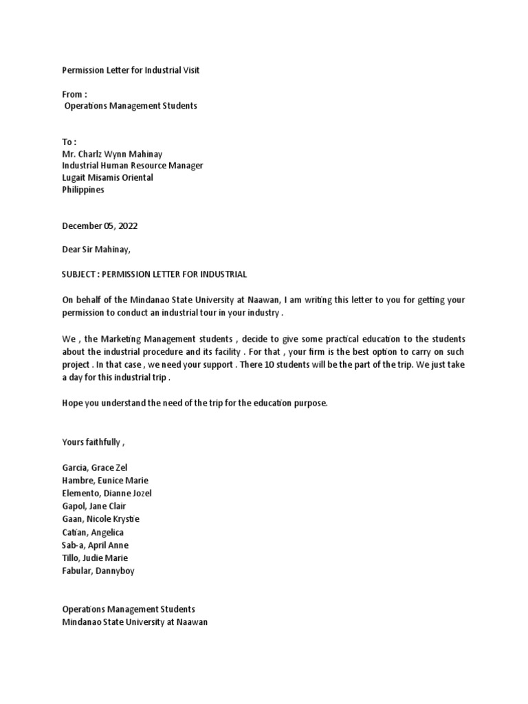 Industrial Visit Letter PDF