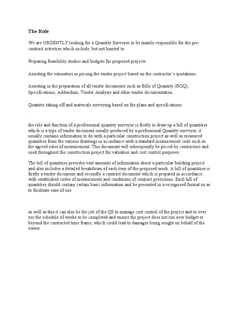Role of QS | PDF | General Contractor | Mediation