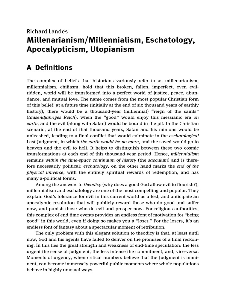 Millenarianism Millennialism Eschatology PDF Millennialism