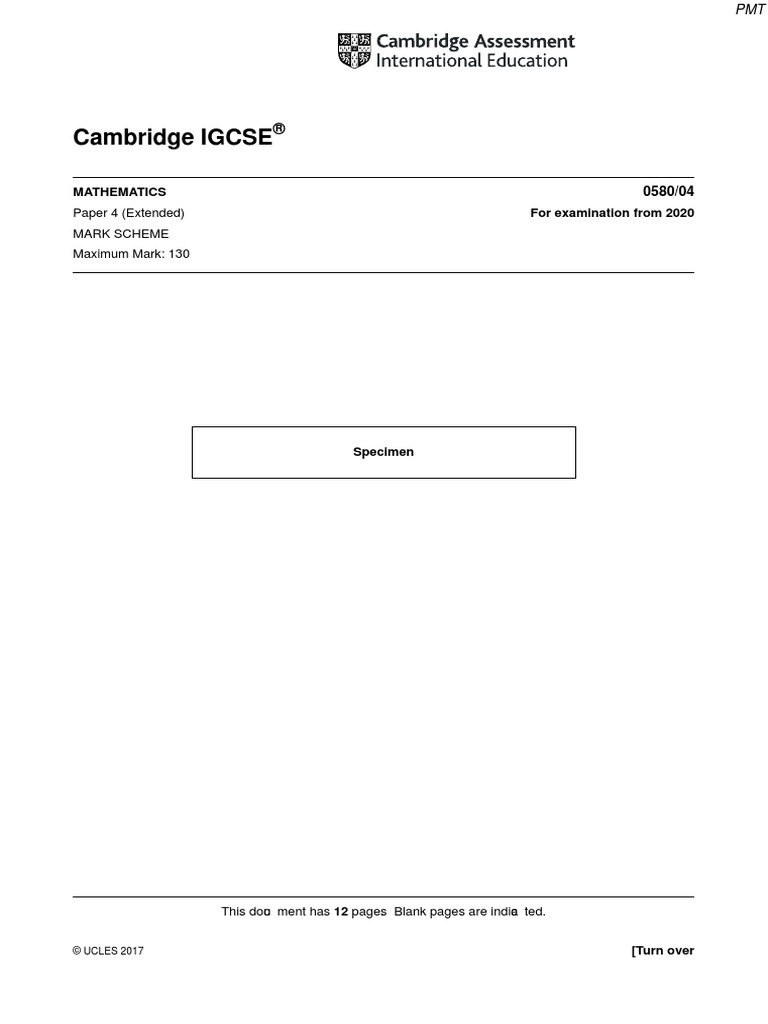 Specimen 2020 ms paper 4 cie maths igcse pdf