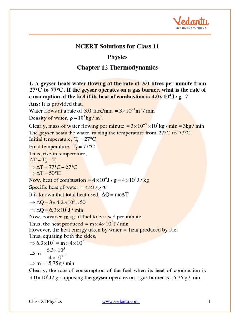 Class 11 - Physics - Thermodynamics | PDF | Gases | Heat