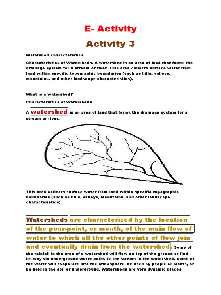 E Activity Watershed Characteristics Pdf Surface Runoff Drainage