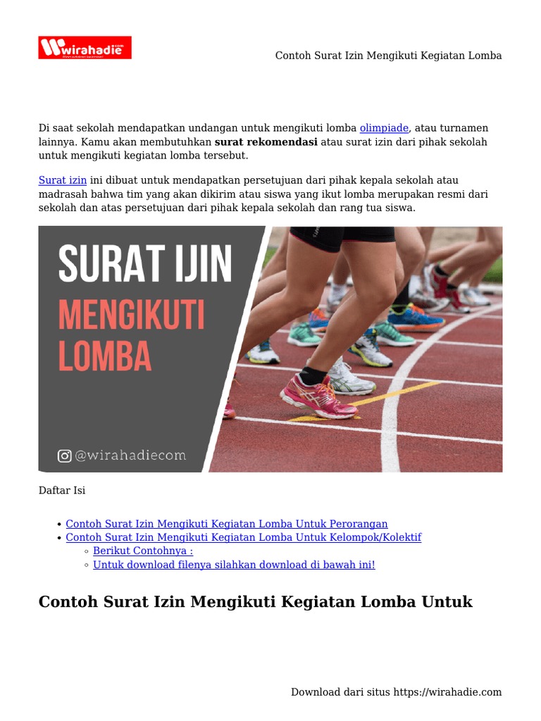 Contoh Surat Izin Mengikuti Kegiatan Lomba | PDF