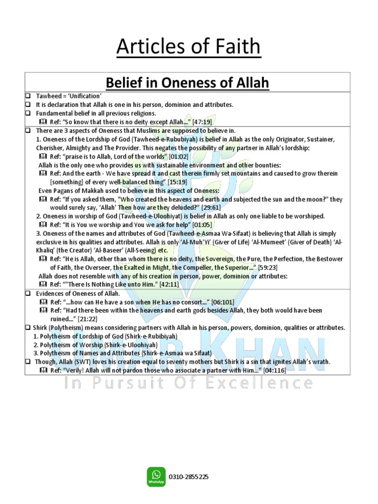 Key Articles of Faith in Islam | PDF | Prophets And Messengers In Islam ...