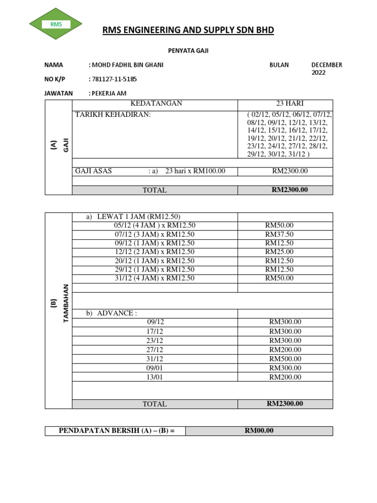Penyata Gaji Fadhil Disember 2022 PDF