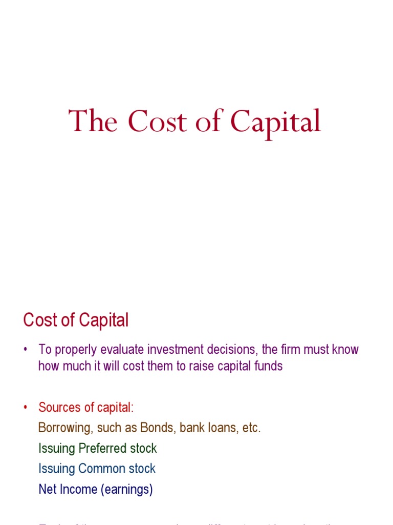 Cost of Capital PDF Capital Asset Pricing Model Cost Of Capital