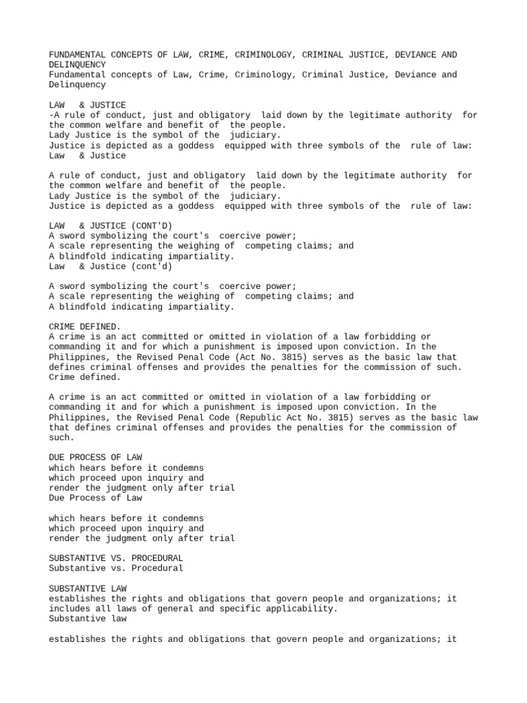 Fundamental Concepts Of Law Crime Criminology Criminal Justice