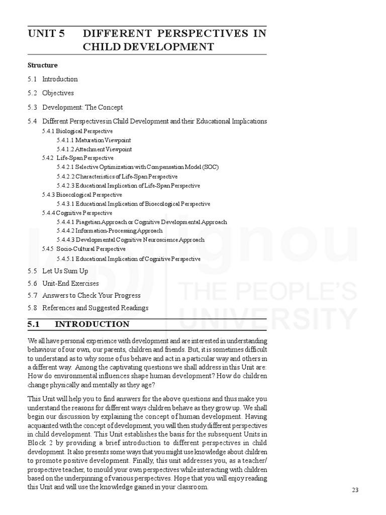 Unit5 Different Perspectives In Child Development Pdf Attachment
