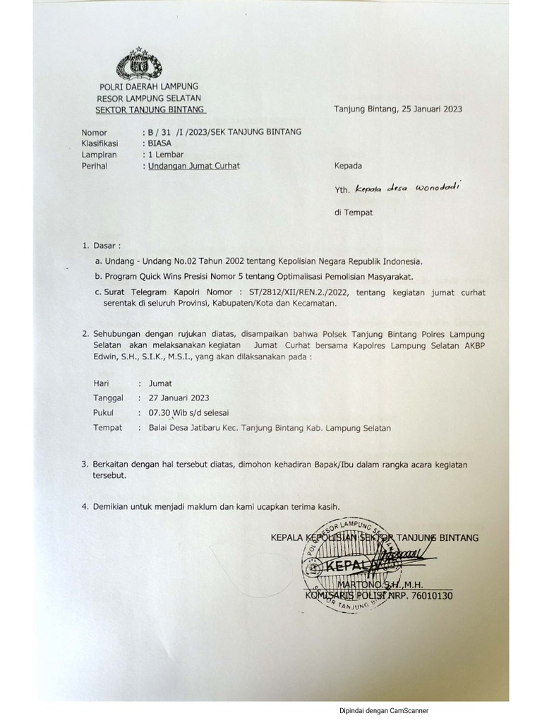 Undangan Kepala Desa Wonodadi | PDF