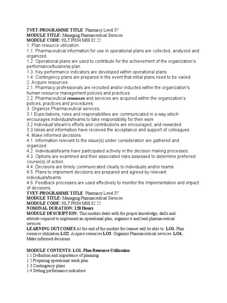 Managing Pharmaceutical Services Guide | PDF | Pharmacy | Employee ...