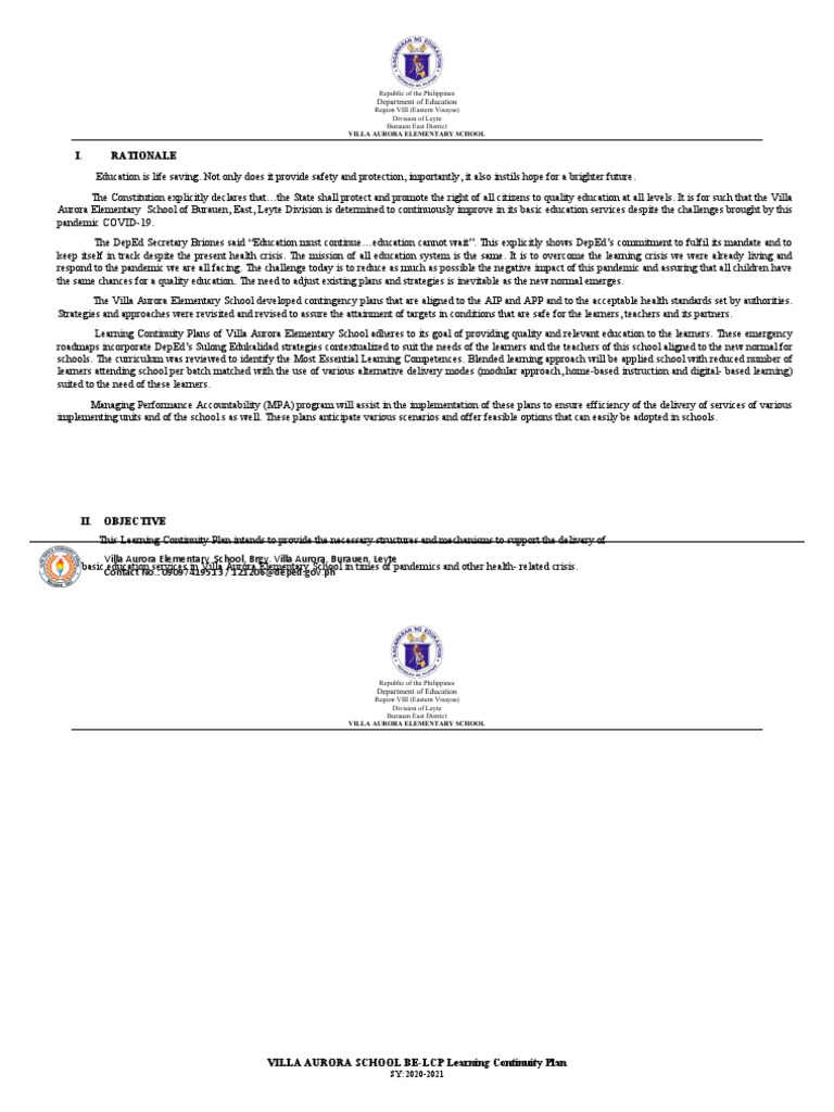 Learning Continuity Plan - 121206 2020-2021 | PDF | Teachers | Learning
