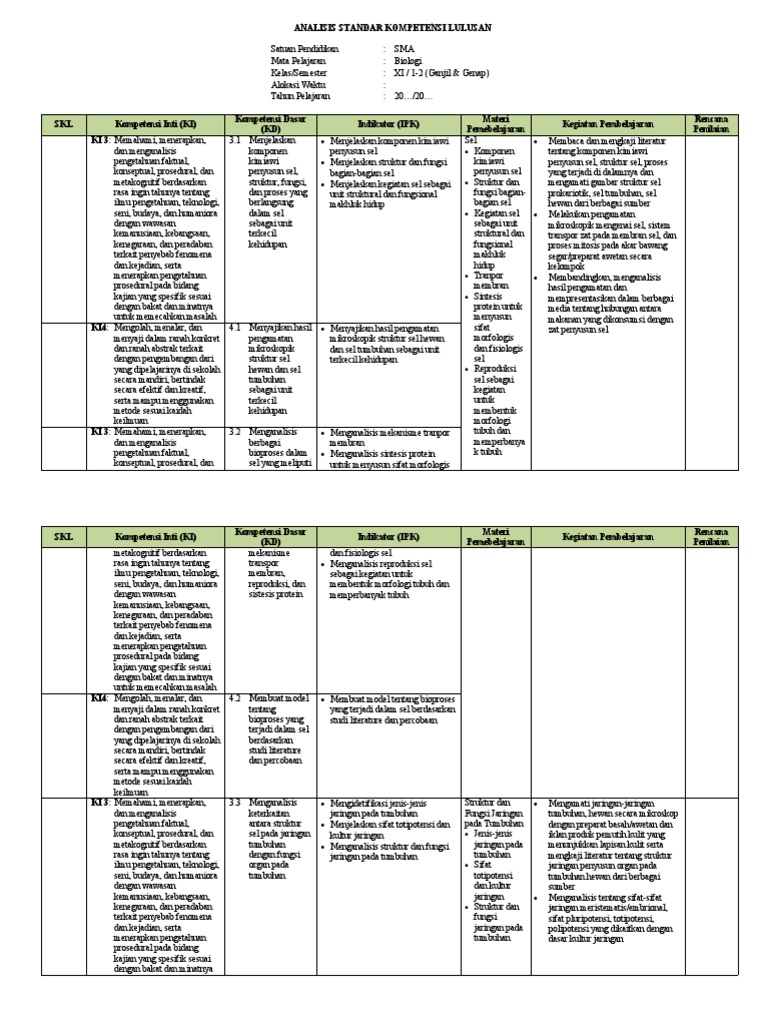 Analisis Standar Kompetensi Lulusan Skl Xi 2022 Pdf