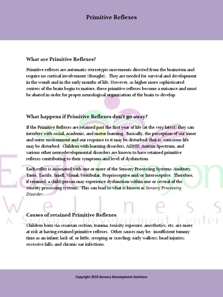 Primitive Reflexes-1 | PDF | Attention Deficit Hyperactivity Disorder