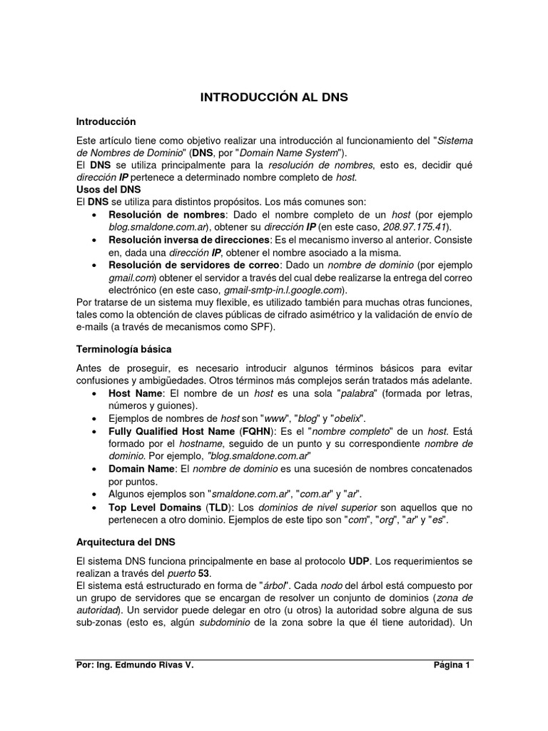 Introducción al Sistema DNS | PDF | sistema de nombres de dominio | Red ...
