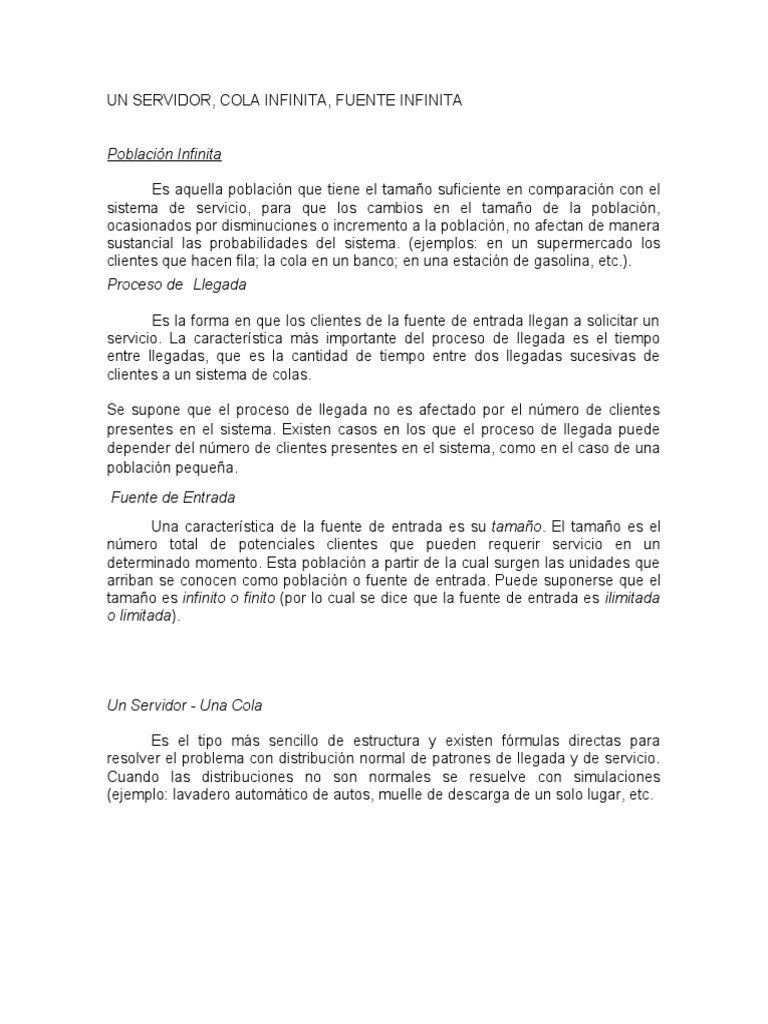 Un Servidor Fuente Infinita Cola Infinita | PDF | Distribución de ...