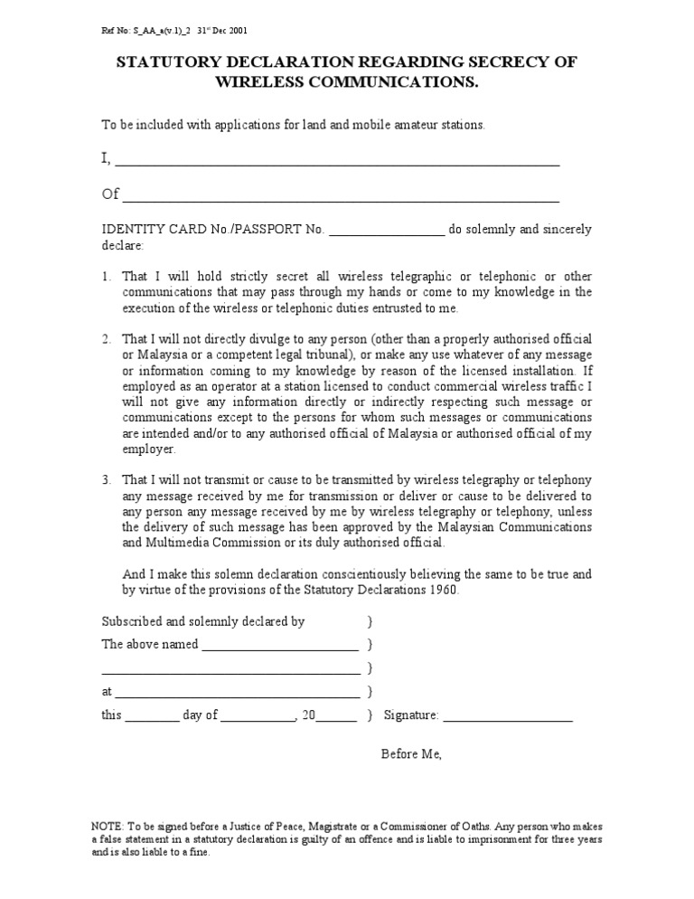Statutory Declaration Form Pdf