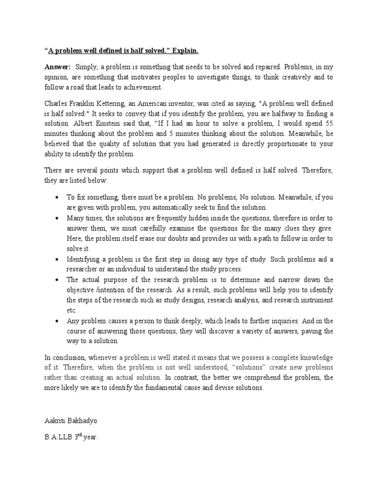 A Problem Well Defined Is Half Solved | PDF