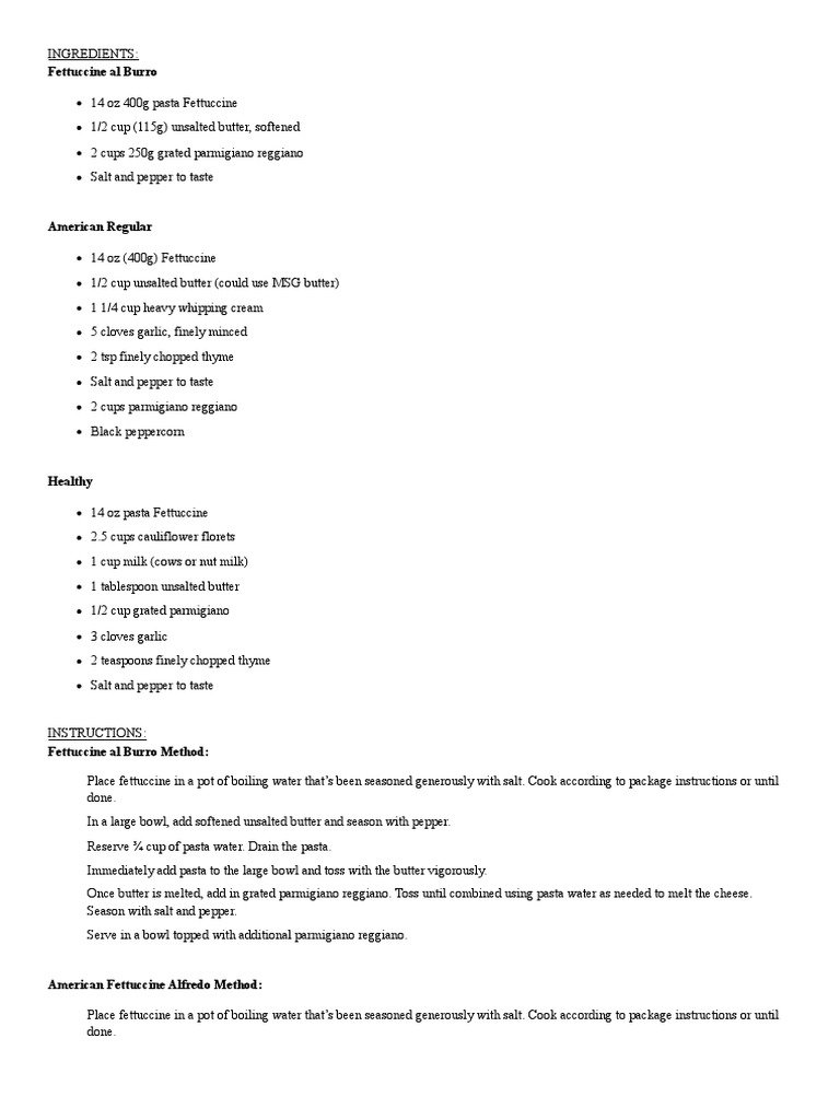 Perfect Fettuccine Alfredo | PDF | European Cuisine | Regional & Ethnic ...