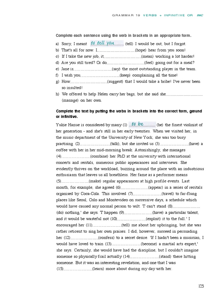 Complete Each Sentence Using The Verb in Brackets in An Appropriate