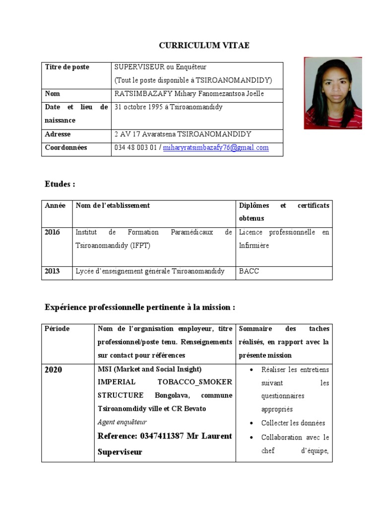 Curriculum Vitae Agent Enquêteur PDF