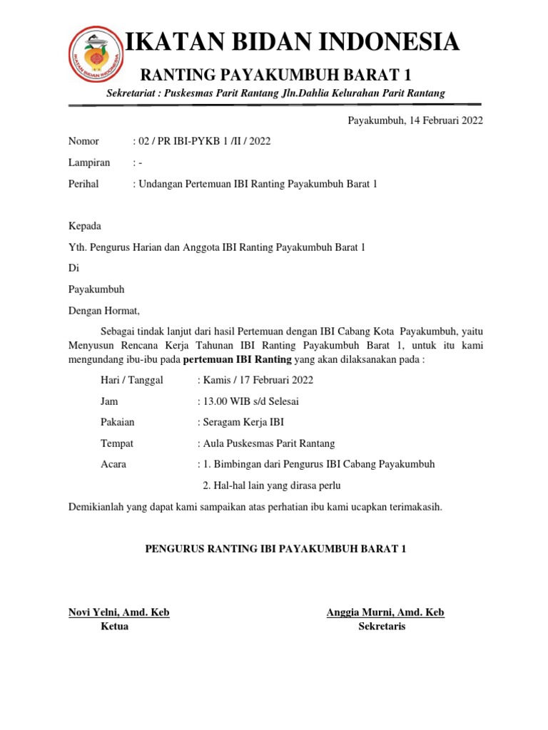 Undangan Rapat Ibi Ranting DG Cabang | PDF