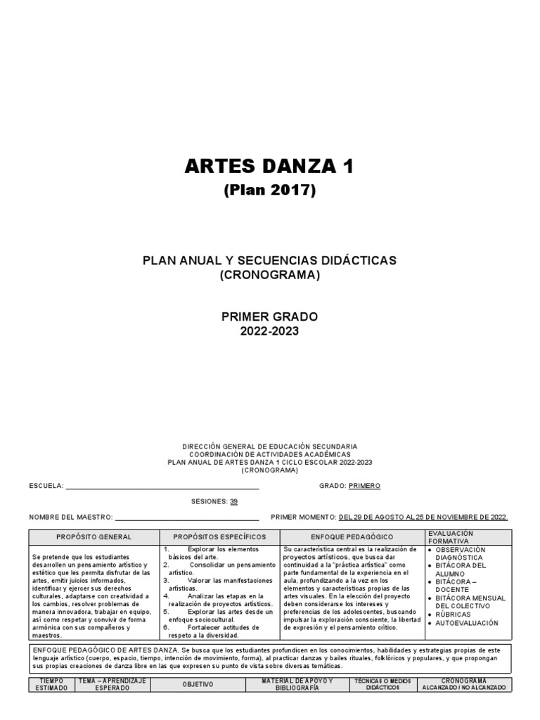 Plan Anual Artes Danza 1 Secundaria | PDF | Evaluación | Bailes